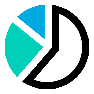 Pie chart with blue and turquoise slices to show an established model
