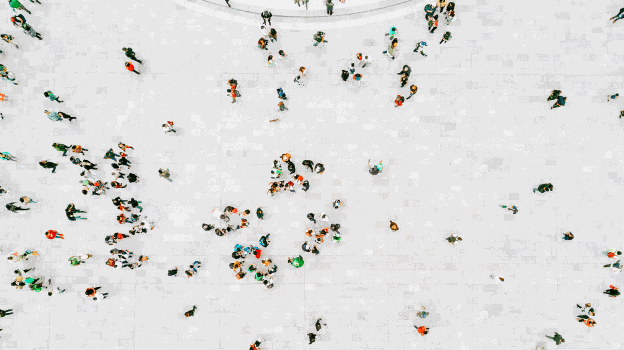 Bird's eye view of a dispersed crowd of people